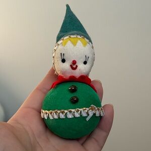 Green Vintage Styrofoam Elf Handmade Christmas Tree Ornament
